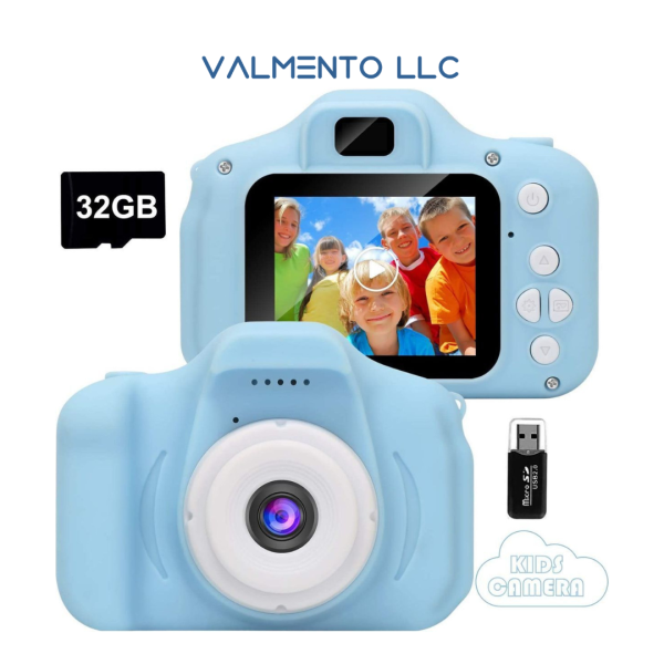 GlobalCrown Kinderkamera – 8MP Digitalkamera mit 2-Zoll-Bildschirm & 32GB Speicher (Blau/Pink)